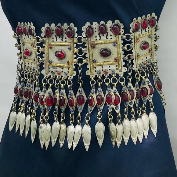 Vintage Turkmen Kuchi Belt, Handmade Belly Belt, Boho Turkmen Belly Dance Belt, - Picture 15 of 16